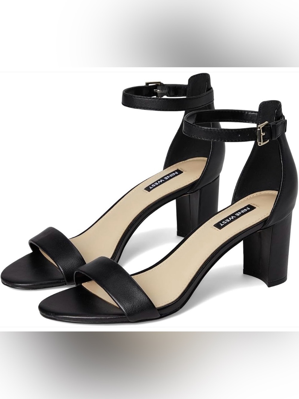 Nine West black leather pruce heels sandals ankle strap classic minimalist 8.5